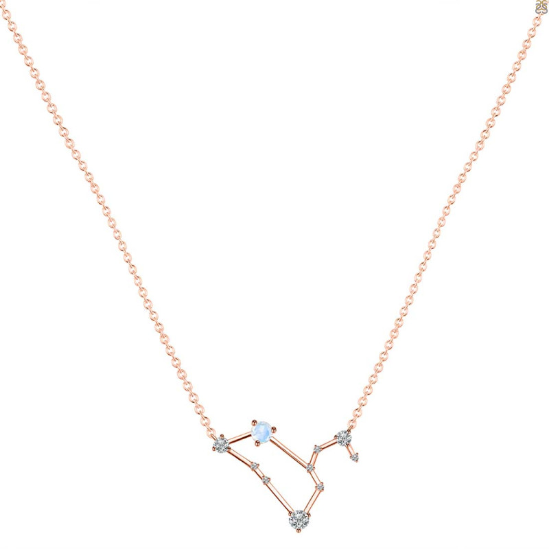 Leo Zodiac Star Constellation Moonstone & White Topaz Necklace RBM-RDN-493.