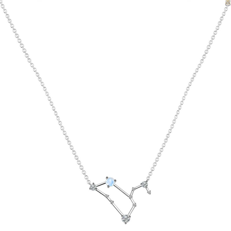 Leo Zodiac Star Constellation Moonstone & White Topaz Necklace RBM-RDN-493.