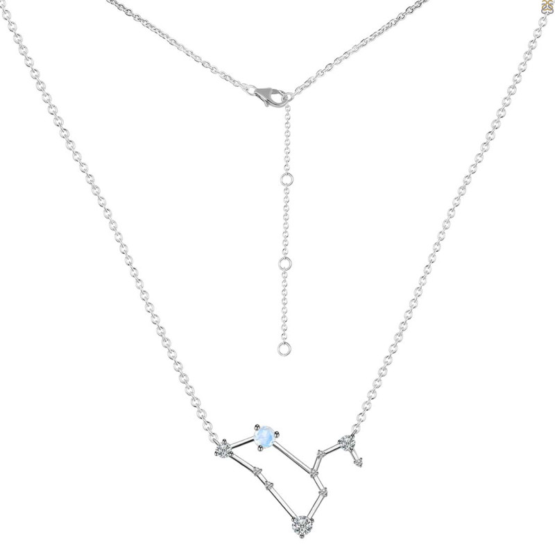 Leo Zodiac Star Constellation Moonstone & White Topaz Necklace