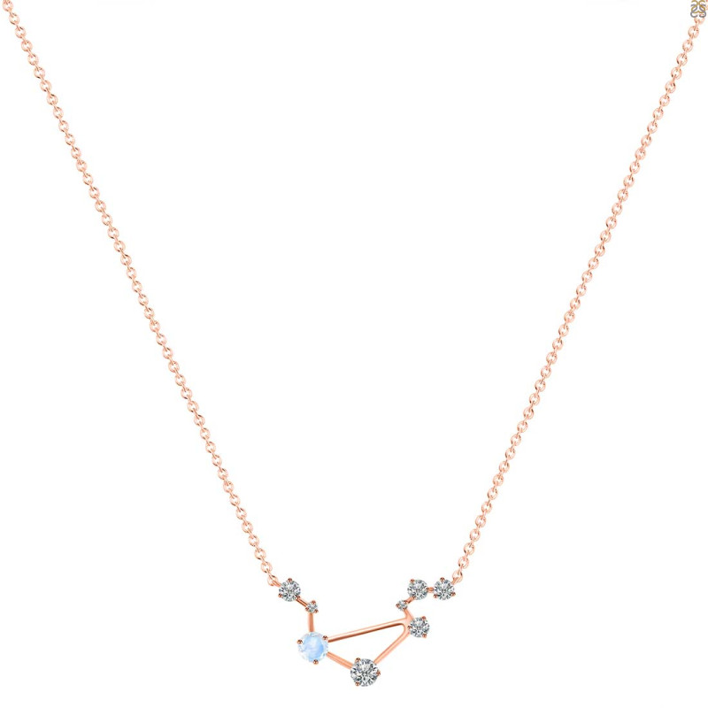 Libra Zodiac Star Constellation Moonstone & White Topaz Necklace RBM-RDN-494.