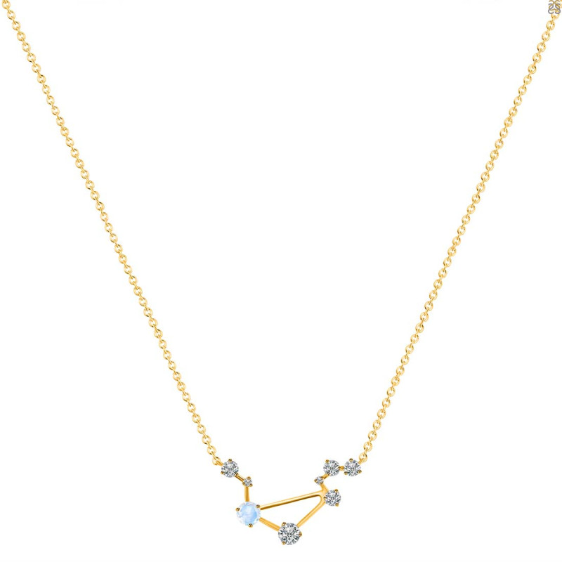 Libra Zodiac Star Constellation Moonstone & White Topaz Necklace RBM-RDN-494.