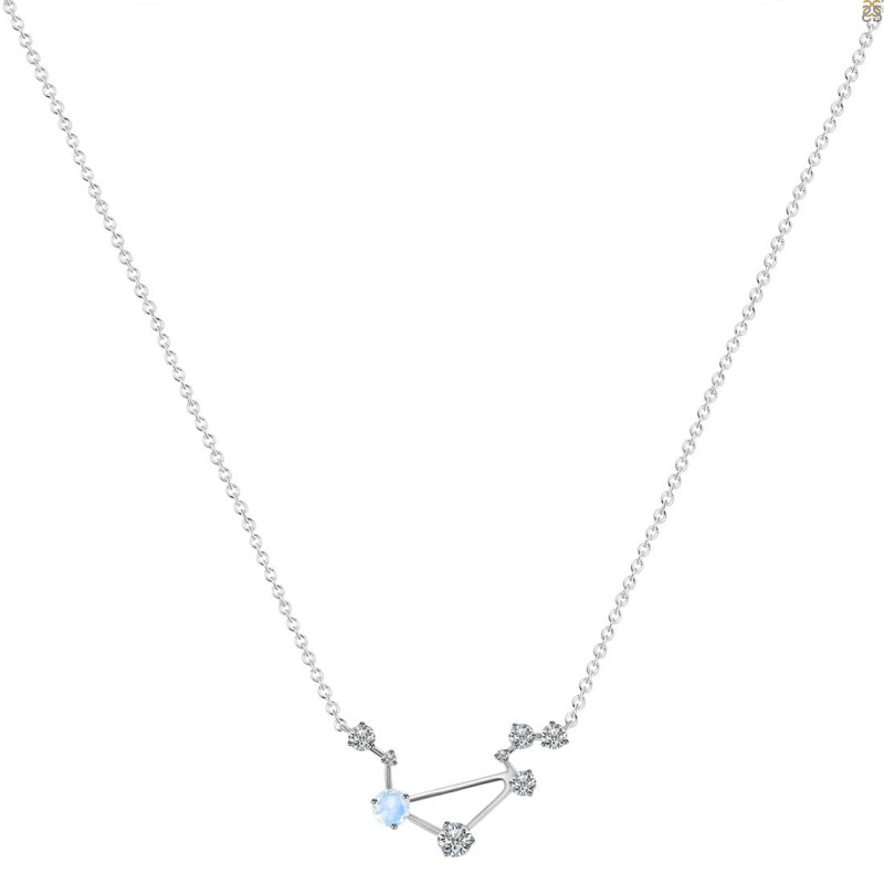 Libra Zodiac Star Constellation Moonstone & White Topaz Necklace RBM-RDN-494.