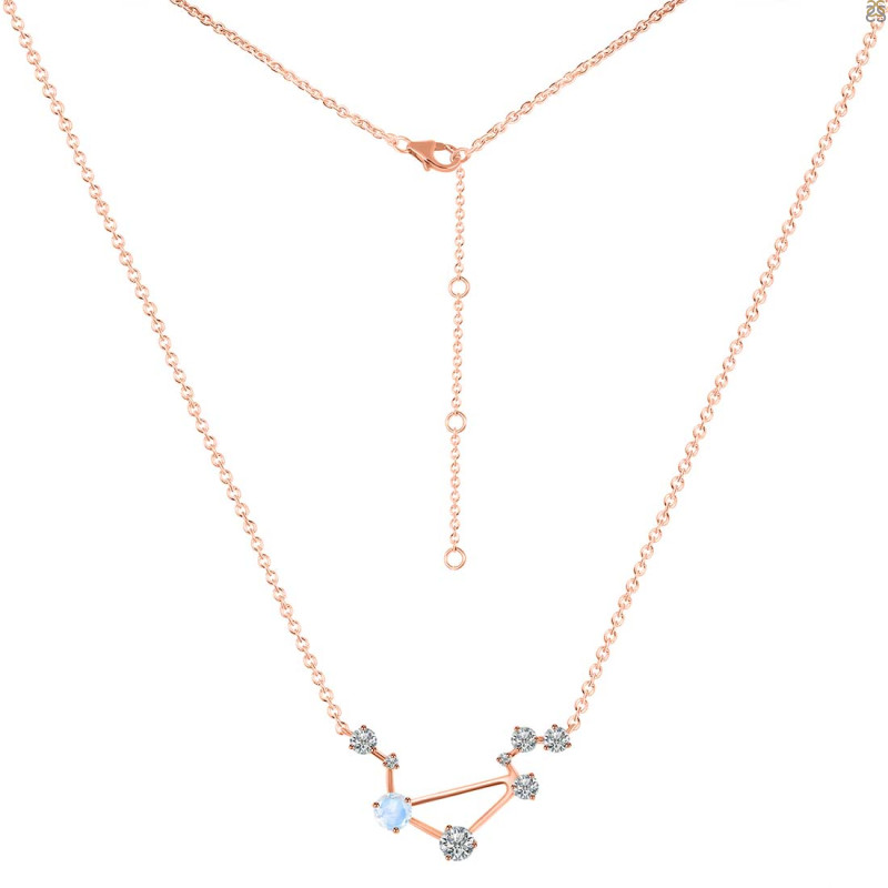 Libra Zodiac Star Constellation Moonstone & White Topaz Necklace RBM-RDN-494.