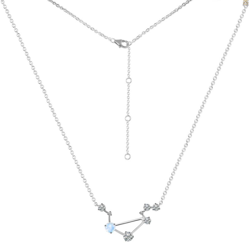 Libra Zodiac Star Constellation Moonstone & White Topaz Necklace