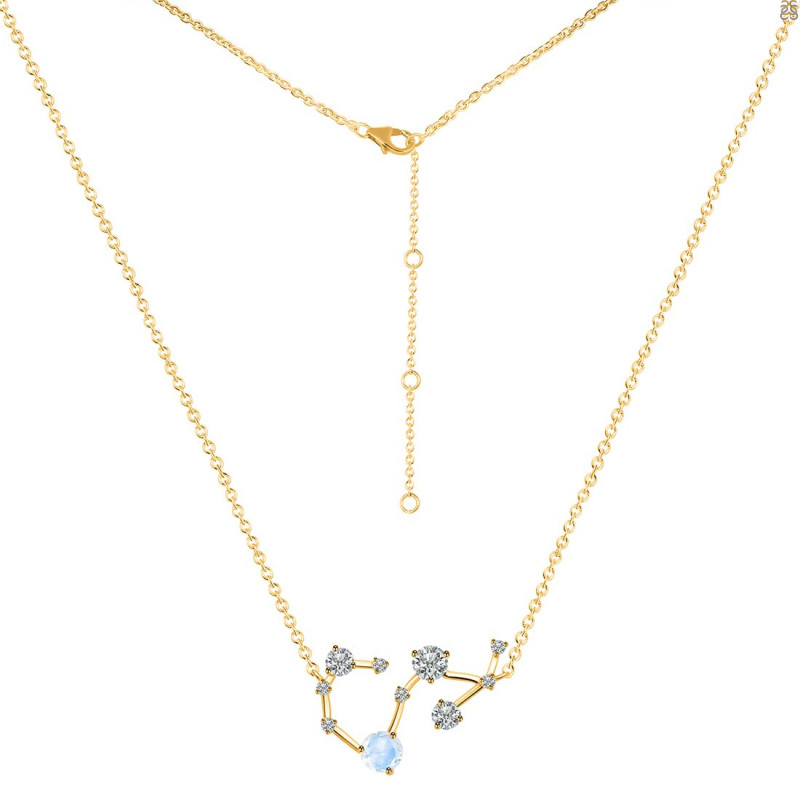 Scorpio Zodiac Star Constellation Moonstone & White Topaz Necklace RBM-RDN-495.