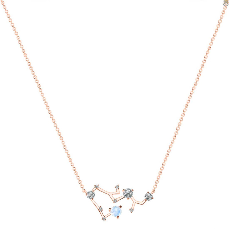 Sagittarius Zodiac Star Constellation Moonstone & White Topaz Necklace RBM-RDN-496.
