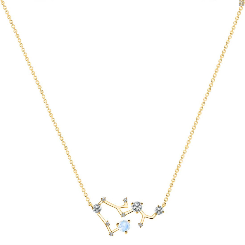 Sagittarius Zodiac Star Constellation Moonstone & White Topaz Necklace RBM-RDN-496.