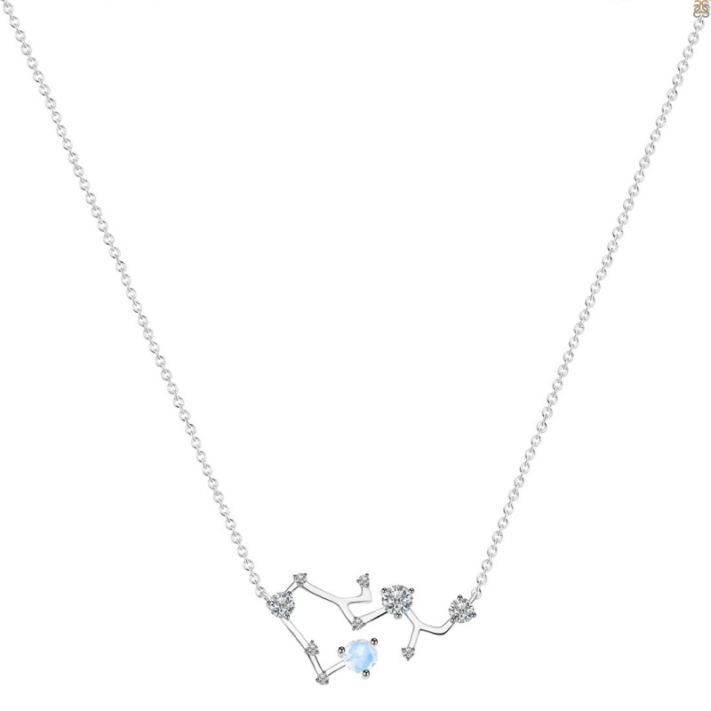 Sagittarius Zodiac Star Constellation Moonstone & White Topaz Necklace RBM-RDN-496.
