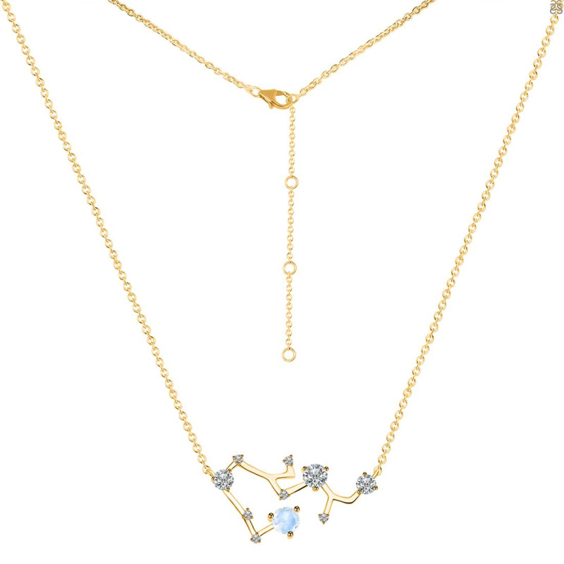 Sagittarius Zodiac Star Constellation Moonstone & White Topaz Necklace RBM-RDN-496.