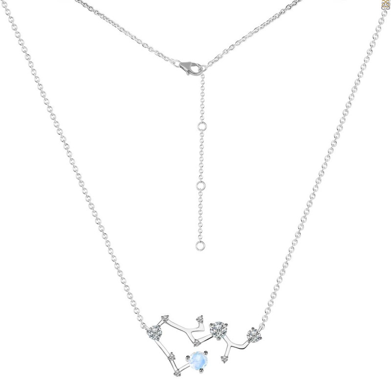 Sagittarius Zodiac Star Constellation Moonstone & White Topaz Necklace