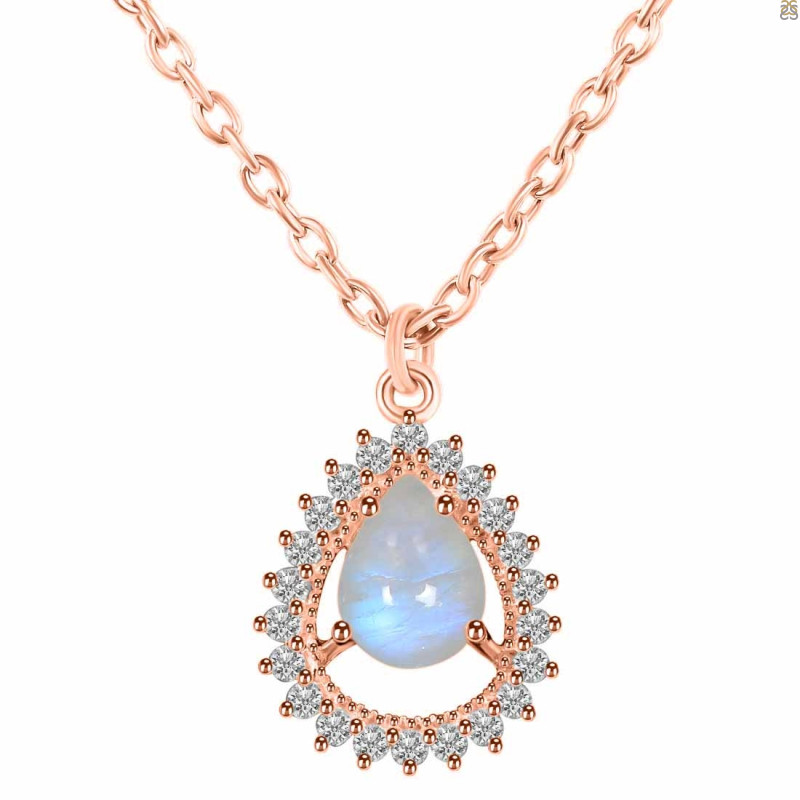 Moonstone & White Topaz Necklace With Slider Lock RBM-RDN-80.
