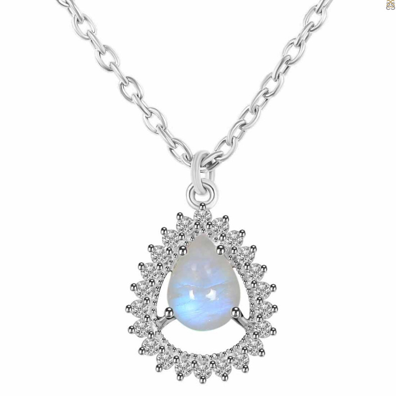 Moonstone & White Topaz Necklace With Slider Lock RBM-RDN-80.