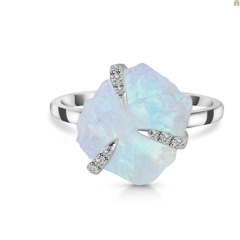 Moonstone Raw Crystal & White Topaz Ring RBM-RDR-2848.