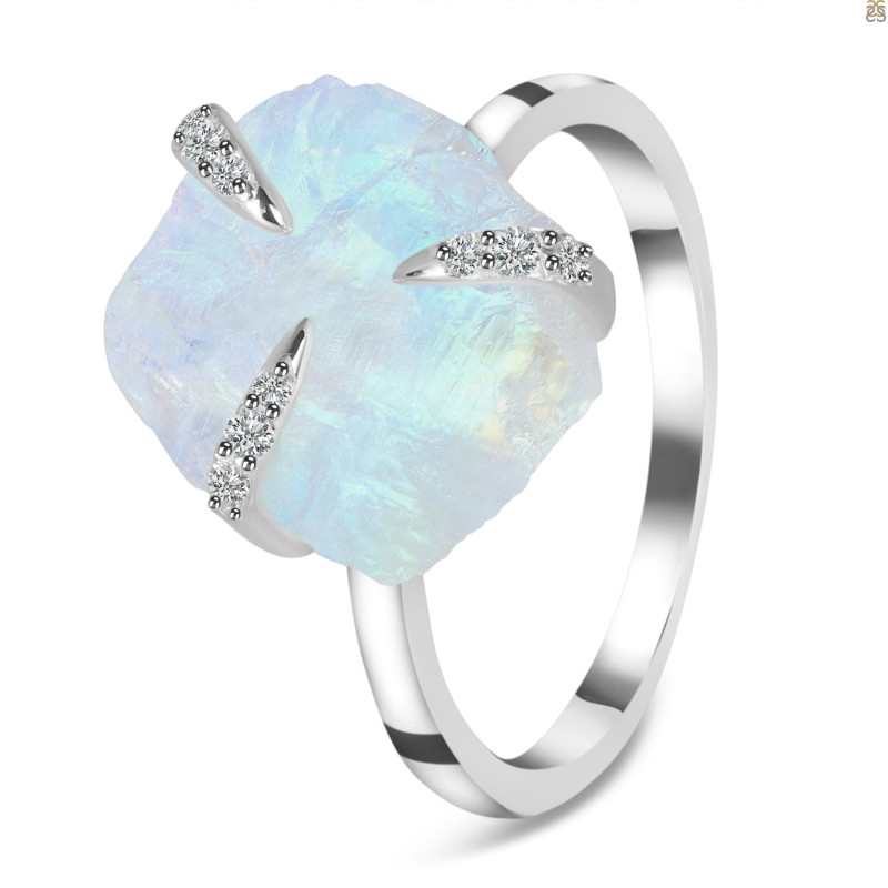 Moonstone Raw Crystal & White Topaz Ring RBM-RDR-2848.