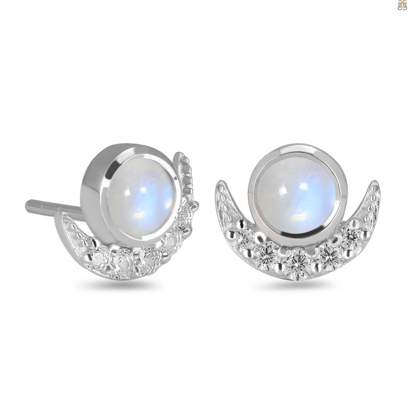Moonstone & White Topaz Stud Earring