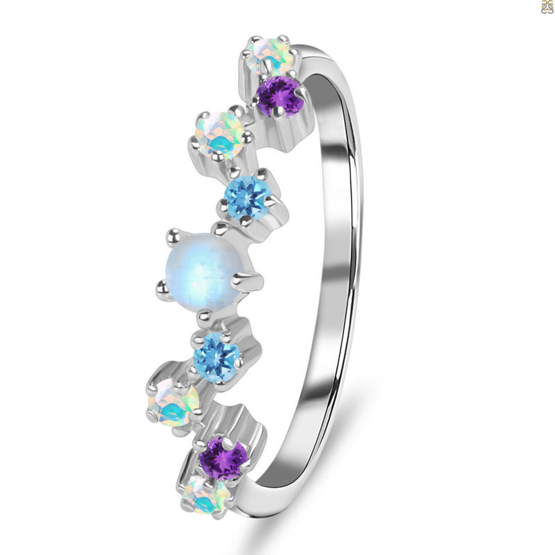 Moonstone & Amethyst & Opal & Blue Topaz Ring