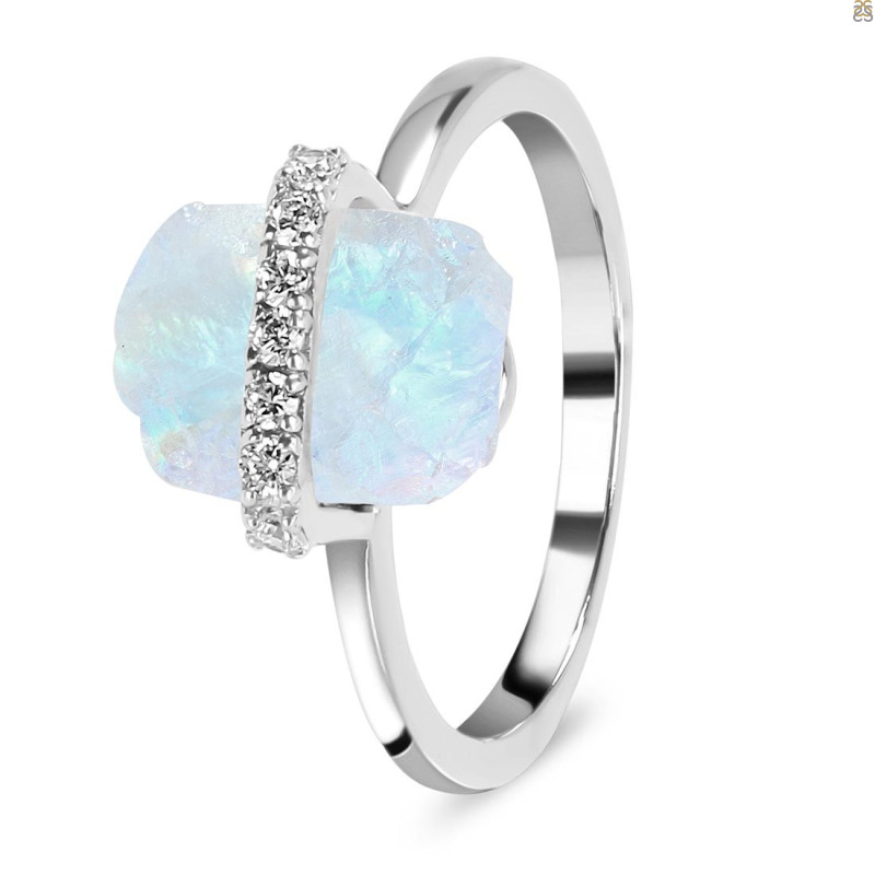 Moonstone Raw Crystal & White Topaz Ring