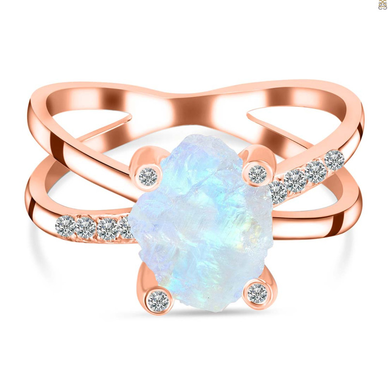 Moonstone Raw Crystal & White Topaz Ring RBM-RR-382.