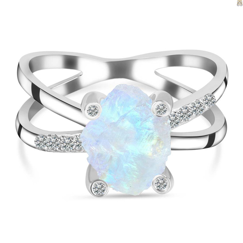 Moonstone Raw Crystal & White Topaz Ring RBM-RR-382.