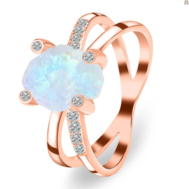 Moonstone Raw Crystal & White Topaz Ring RBM-RR-382.