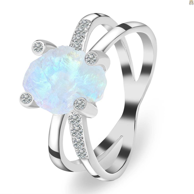 Moonstone Raw Crystal & White Topaz Ring