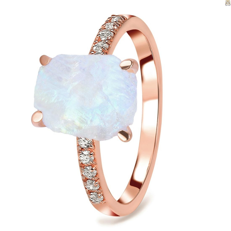 Moonstone Raw Crystal & White Topaz Ring RBM-RR-397.