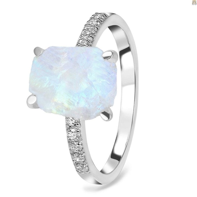 Moonstone Raw Crystal & White Topaz Ring