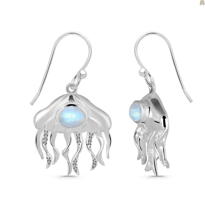 Moonstone & White Topaz Jelly Fish Earring