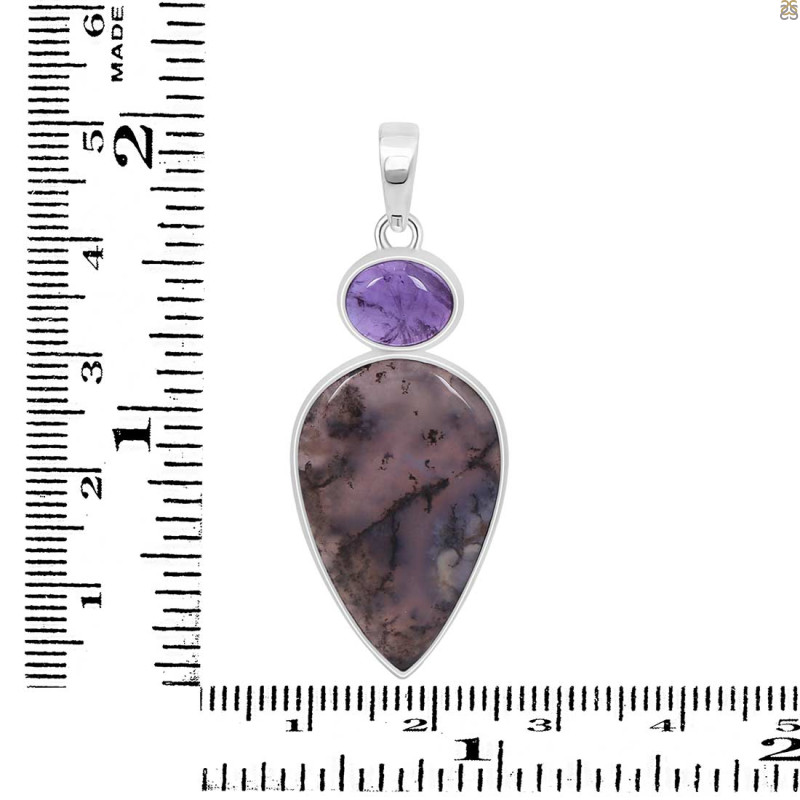 Russian Dendritic Agate/Amethyst Pendant-2SP RDA-1-112