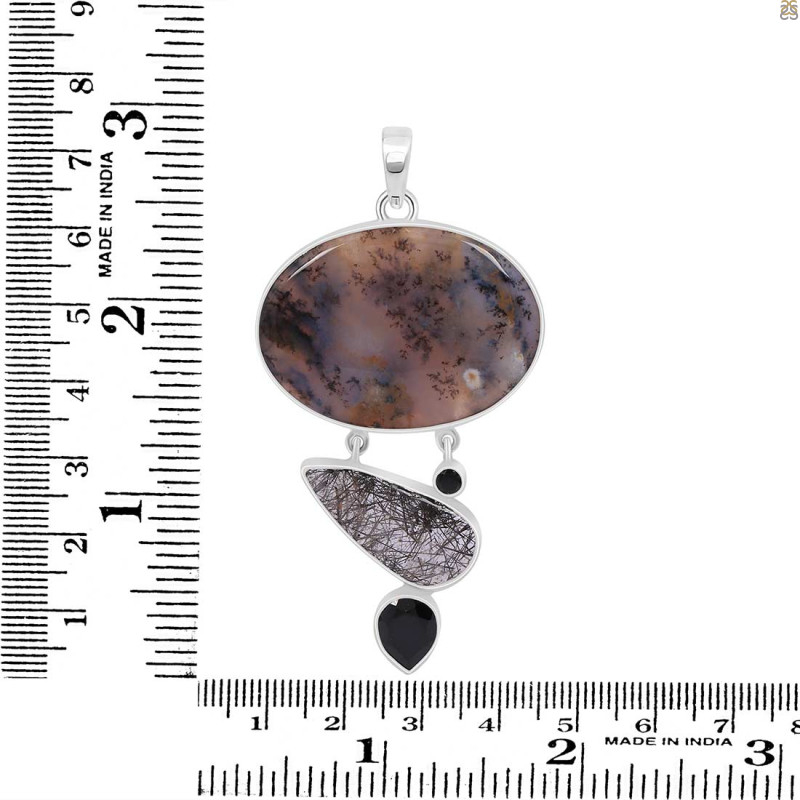 Russian Dendritic Agate/Black Spinel/Black Rutile Pendant-2SP RDA-1-113