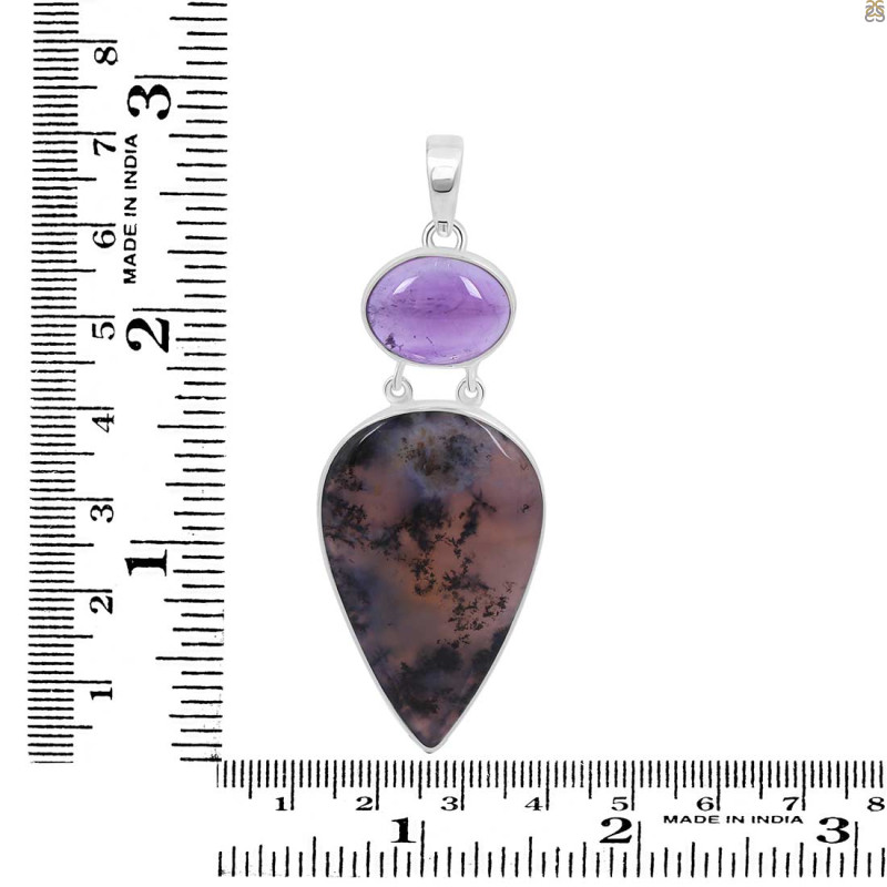 Russian Dendritic Agate/Amethyst Pendant-2SP RDA-1-114