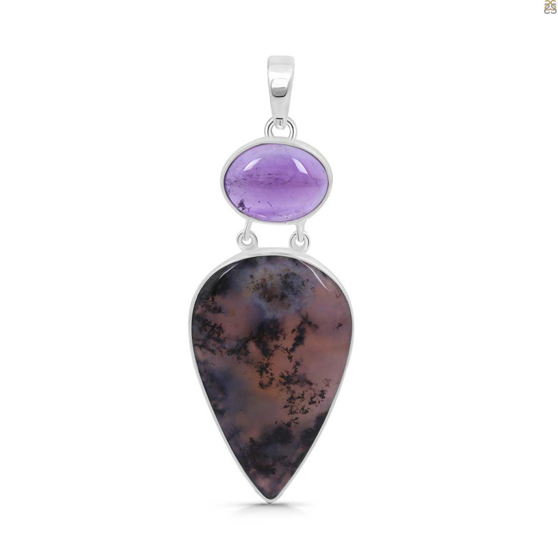 Russian Dendritic Agate/Amethyst Pendant-2SP RDA-1-114