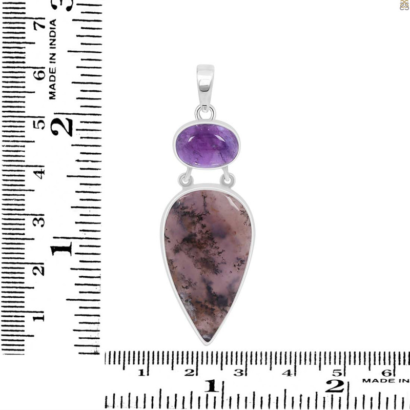 Russian Dendritic Agate/Amethyst Pendant-2SP RDA-1-115