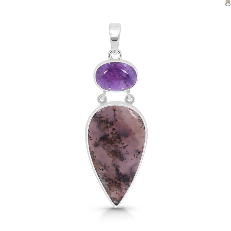 Russian Dendritic Agate/Amethyst Pendant-2SP RDA-1-115
