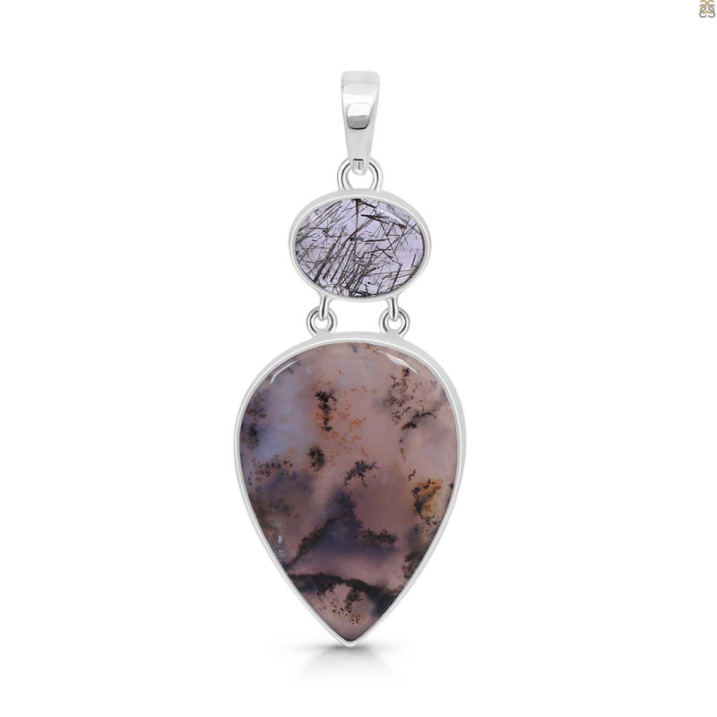 Russian Dendritic Agate/Black Rutile Pendant-2SP RDA-1-116