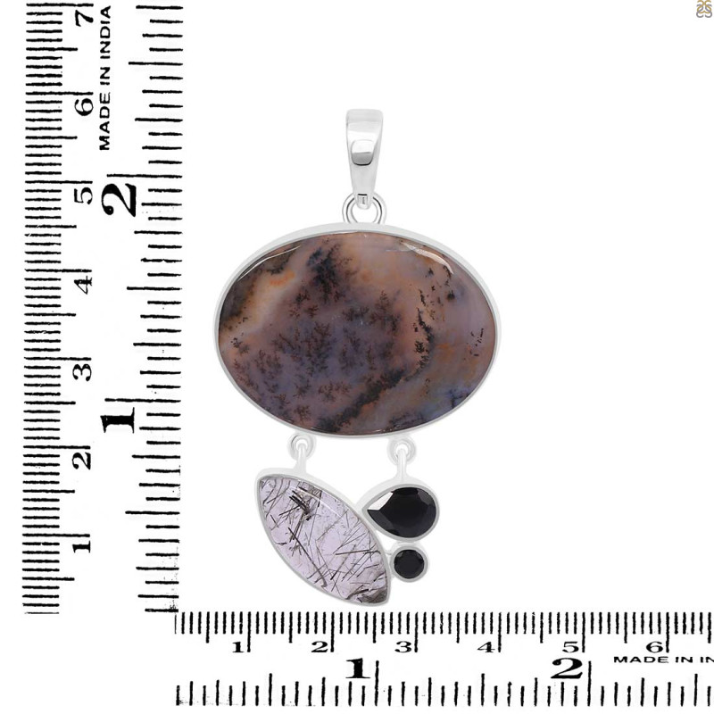 Russian Dendritic Agate/Black Spinel/Black Rutile Pendant-2SP RDA-1-117