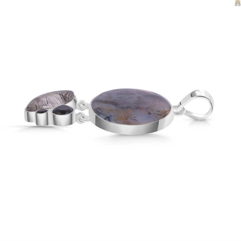 Russian Dendritic Agate/Black Spinel/Black Rutile Pendant-2SP RDA-1-117