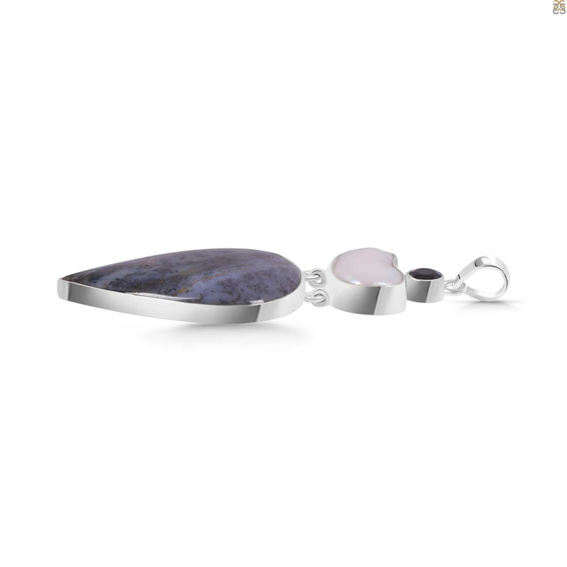 Russian Dendritic Agate/Black Spinel/Pearl Pendant-2SP RDA-1-131