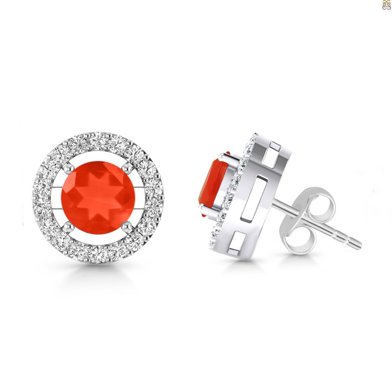 Red Onyx & White Topaz Stud Earring