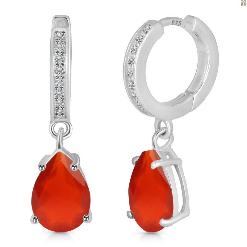 Red Onyx & White Topaz Hoop Earring