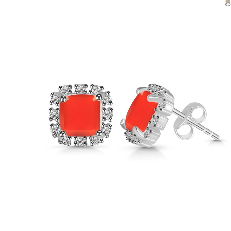 Red Onyx & White Topaz Stud Earring