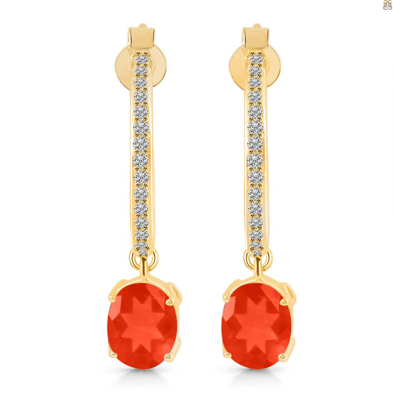 Red Onyx & White Topaz Hoop Earring ROX-RDE-1469.