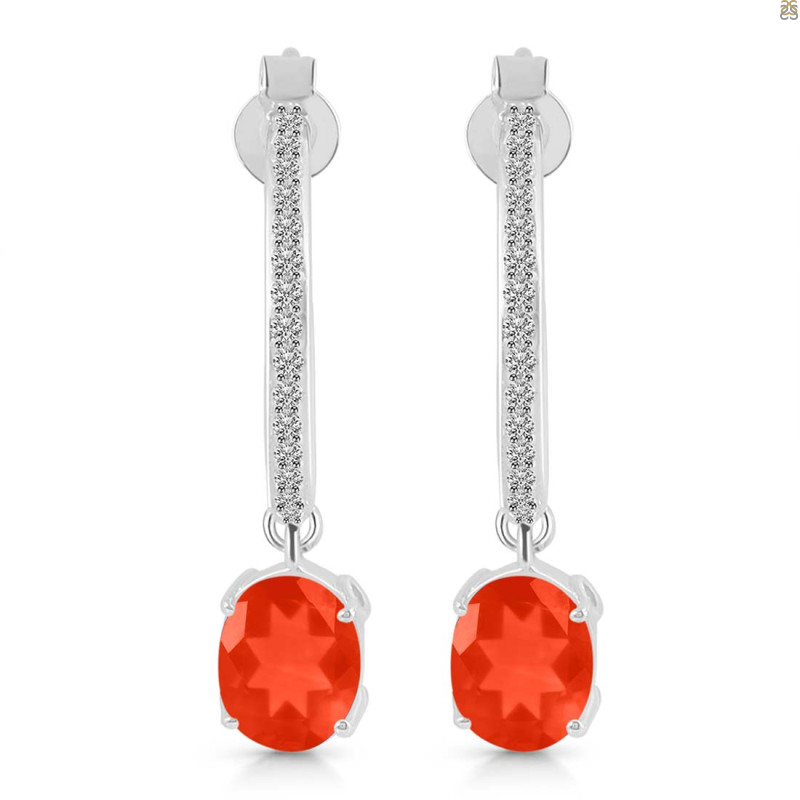 Red Onyx & White Topaz Hoop Earring