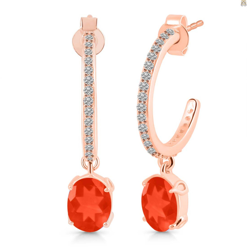 Red Onyx & White Topaz Hoop Earring ROX-RDE-1469.