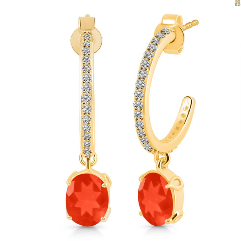 Red Onyx & White Topaz Hoop Earring ROX-RDE-1469.