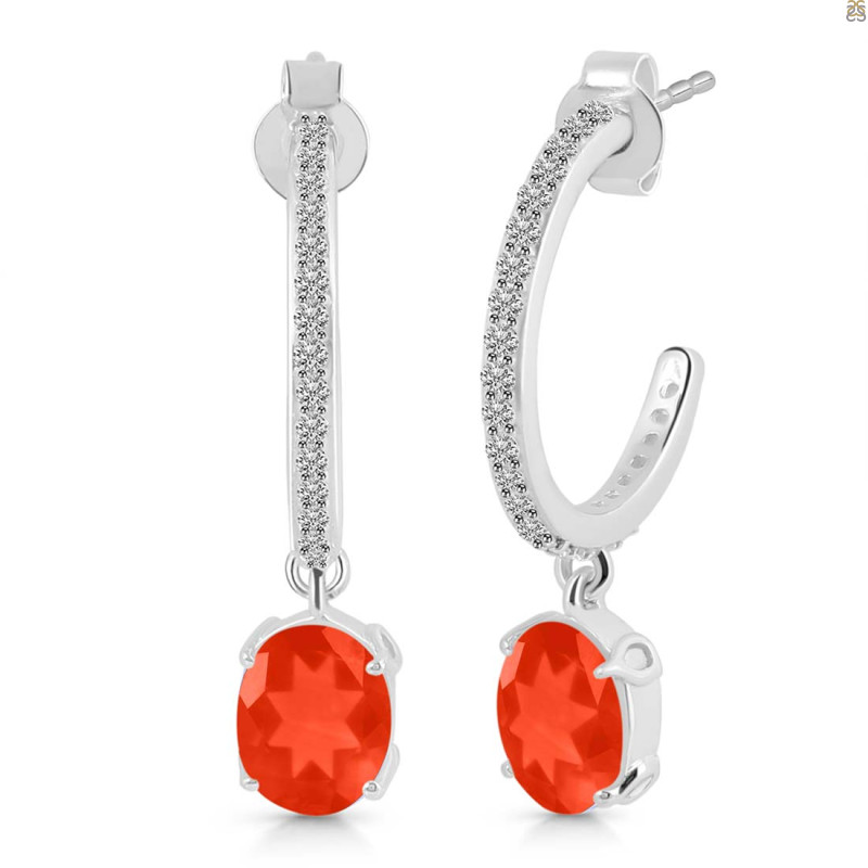 Red Onyx & White Topaz Hoop Earring ROX-RDE-1469.