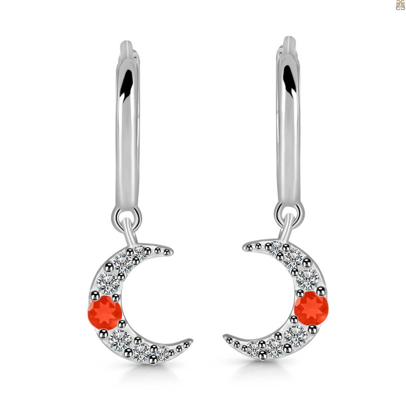 Red Onyx & White Topaz Hoop Earring