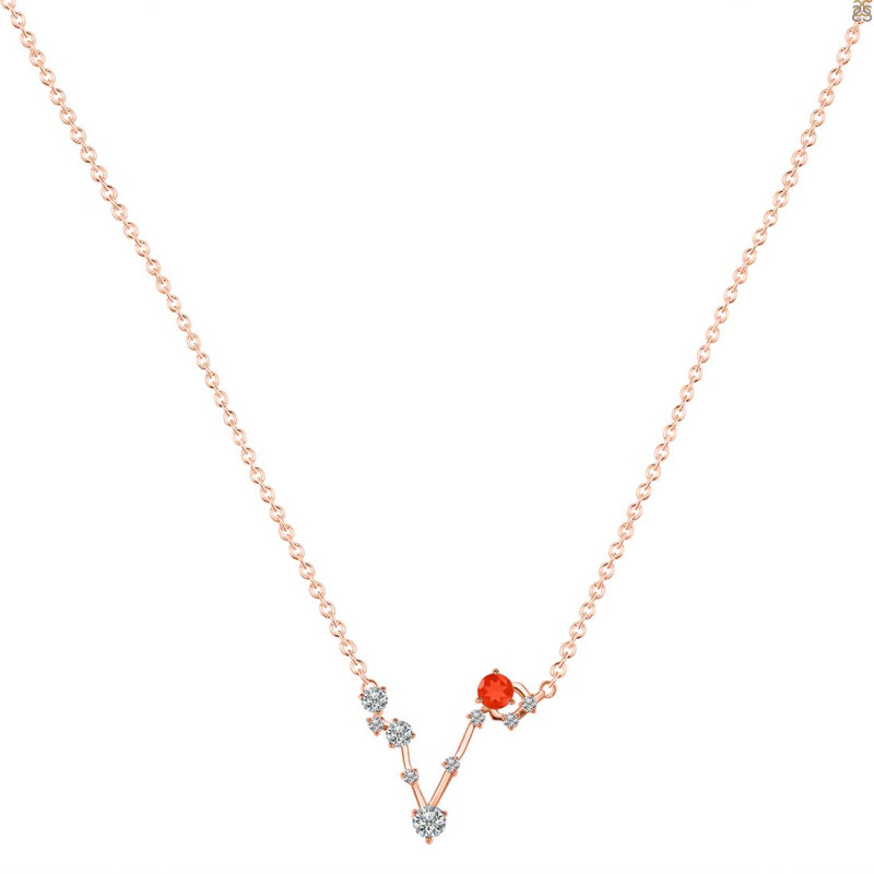 Pisces Zodiac Star Constellation Red Onyx & White Topaz Necklace ROX-RDN-387.