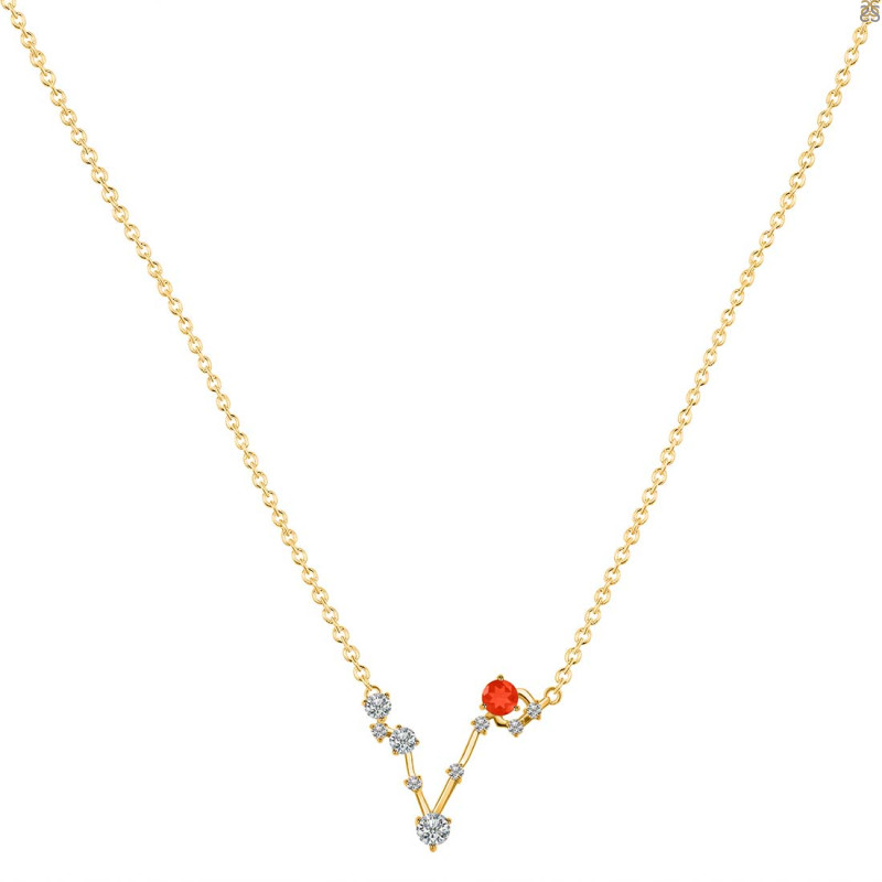 Pisces Zodiac Star Constellation Red Onyx & White Topaz Necklace ROX-RDN-387.