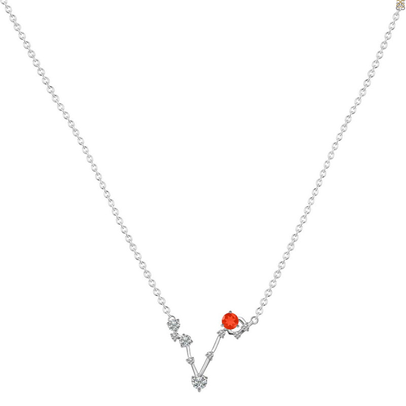 Pisces Zodiac Star Constellation Red Onyx & White Topaz Necklace ROX-RDN-387.